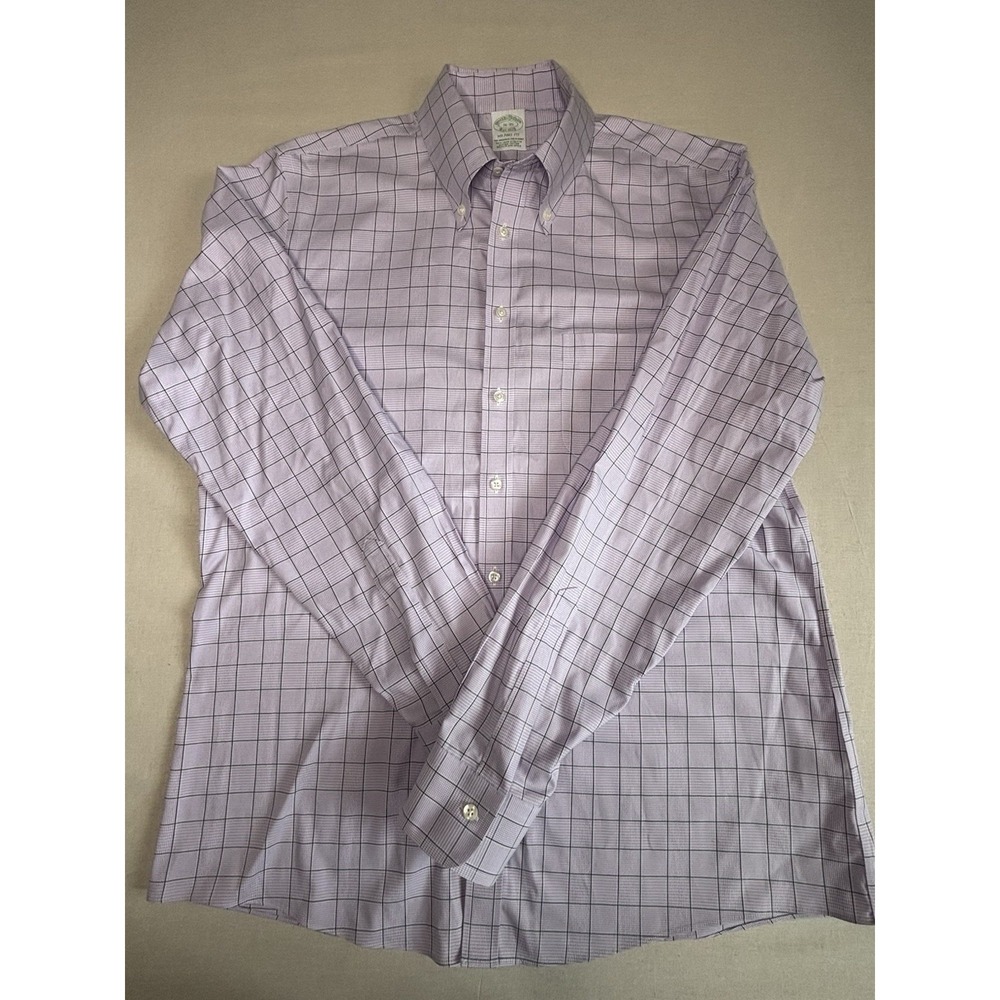 Brooks Brothers Milano Fit Non-Iron Cotton Purple Check Button-Down 16-35  0032